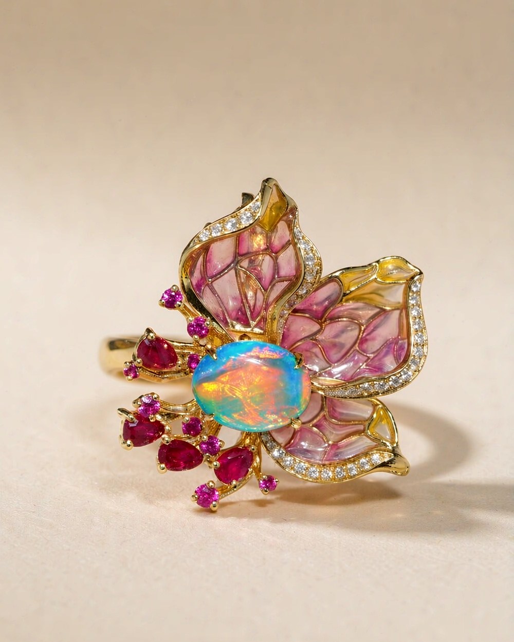 Blossom Ring, enamel and 18K gold