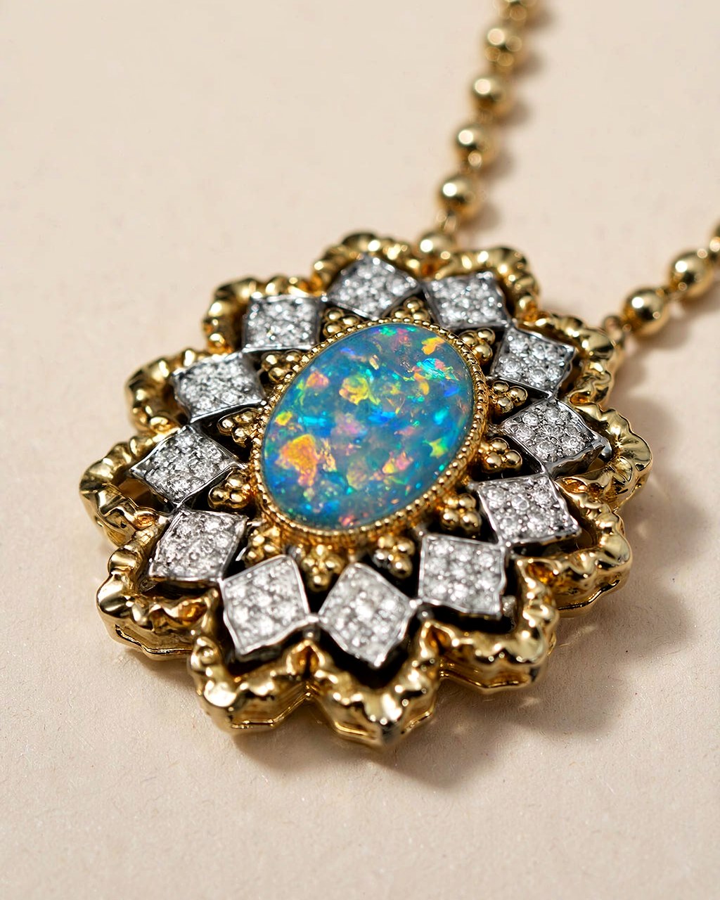 Heirloom Necklace, natural opal and 18K gold